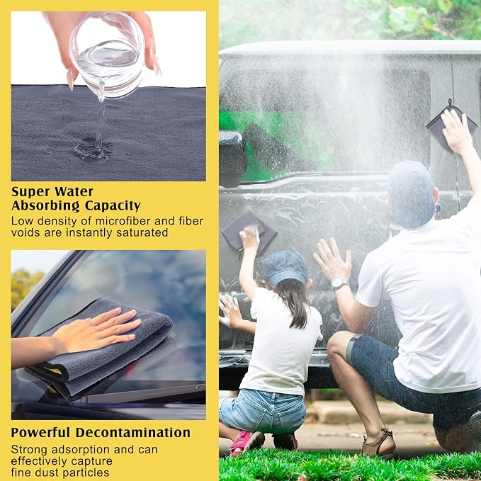 20 Pcs Microfiber Car Drying Towels Microfiber Cleaning Cloth 800 GSM Thick Plush Cleaning Dusting Cloth Auto Detailing Absorbent Towels Rags for Car Household Kitchen Window(Grey and Yellow)