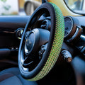 Large Size Bling Comfy Steering Wheel Cover with Jumbo Crystal Rhinestones, Anti-Slip Diamond Leather, 15.5-15.75 Inch (Vivid Green)
