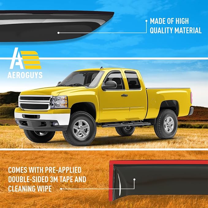 Extra Durable Window Deflectors Tape-On Window Visors Rain Guards Fit for Chevrolet (Chevy) Silverado 1500 2007-2013 Extended Cab,Sun Visors,Wind Vent for Shades, Exterior Car Accessories- 4pcs.AG0014