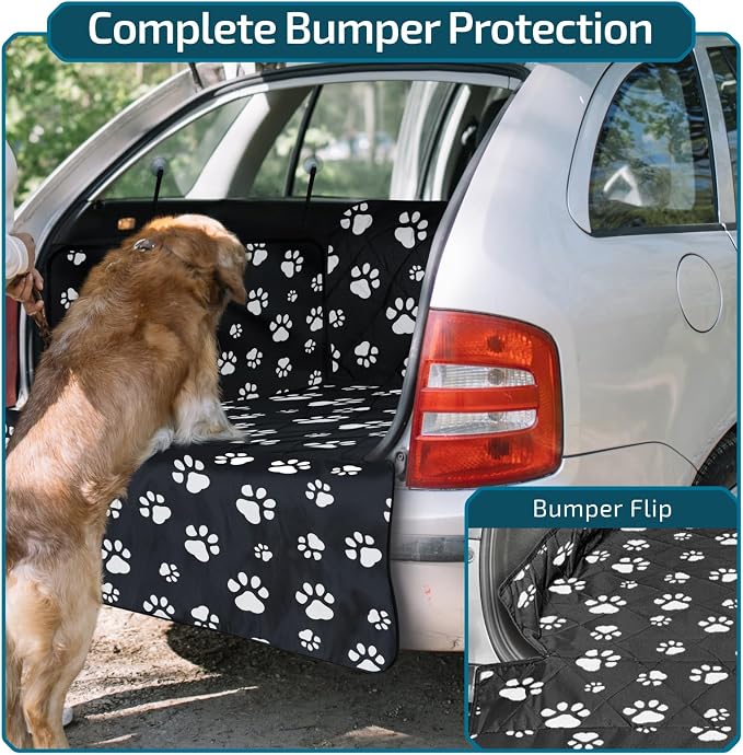 SUV Cargo Liner for Dogs with Side Flaps, Large (54" x 93") Water Resistant Trunk Cover, Non-Slip Pet Area Protector with Bumper Flap, Universal Fit for SUVs Sedans Vans, Paw Print