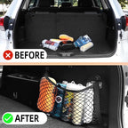 Small Cargo Net for Car Trunk Storage,2 Pack Elastic Mesh Net Pocket Organizer Pouch Bag,Stretchable Automotive Cargo Nets with 8 Pieces Mounting Screws and Hooks for RV,SUV,Boats,Home