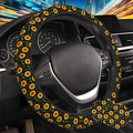 Yellow Sunflower Steering Wheel Cover for Women, Anti-Slip Car Steering Wheel Cover with 2 Pcs Cup Holders Neoprene Breathable Car Accessories Universal 15 Inch Auto Interior Decor