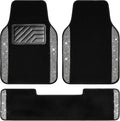 Bling Diamond Car Mats Shining Carpet Crystal Rhinestones Sparkly Glitter Floor Mats with Anti-Slip PVC Heel Pad Universal for Automotive SUV, Sedan, Van, 3pcs for Girl Women, Black Silver