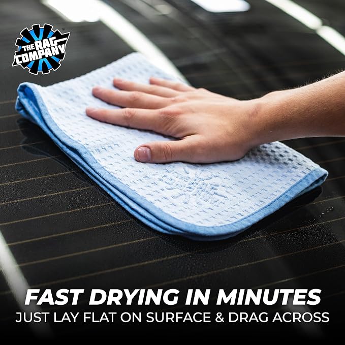 Dry Me A River, Professional Korean 70/30 Blend Microfiber Waffle-Weave Drying & Detailing Towels, Soft Suede Edges, 390 GSM, 16x24 Inches, Light Blue, 3-Pack