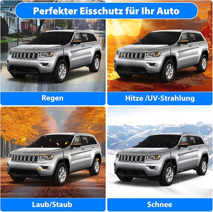 Windshield Cover for Ice and Snow, Heavy Duty 600D Windshield Snow Cover with 2 Mirror Covers Waterproof Car Cover for Snow Windshield Protector for Cars, SUVs, Trucks (77"x47")