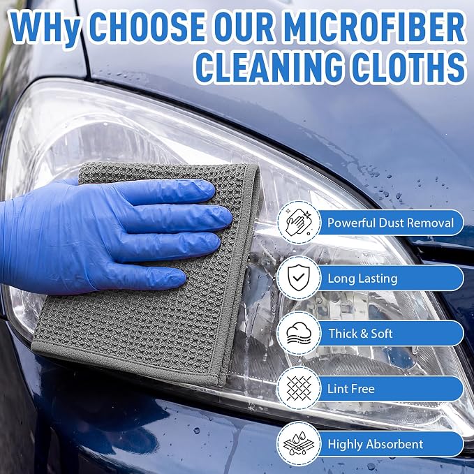 30 Pcs Premium Waffle Weave Cleaning Cloths 12"x12" Reusable Absorbent Towels, Lint Free Streak Free Rags for Car, Kitchen, Glass, Window