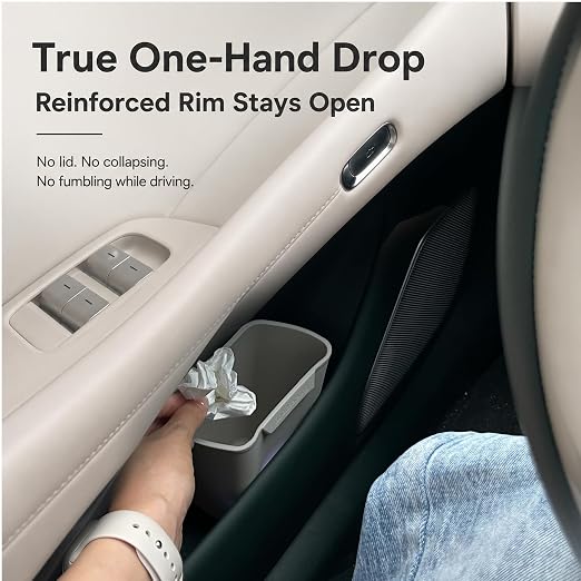2 Pack Car Trash Can for Door Pocket Reinforced Silicone Auto Garbage Bin with Stay-Open Rim, Waterproof Car Waste Container, Left & Right Door Organizer, Fits Most Standard Door Pockets, White