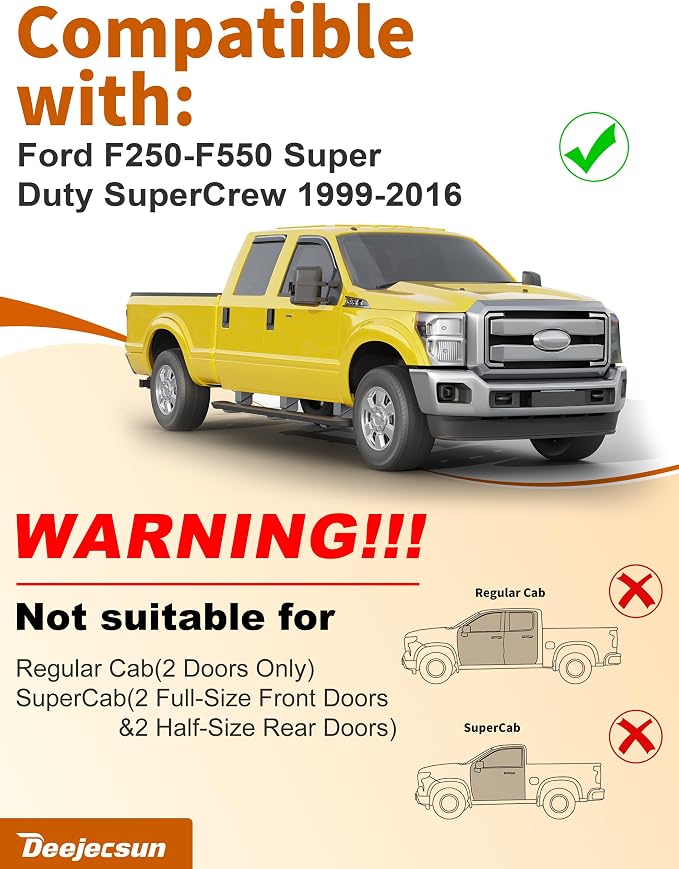 in-Channel Window Rain Guards Fit for Ford F250-F550 Super Duty SuperCrew 1999-2016 Rain Guards Extra Durable F350 Window Deflectors Visors Vent Visors Vent Shades Car Accessories -4 pcs