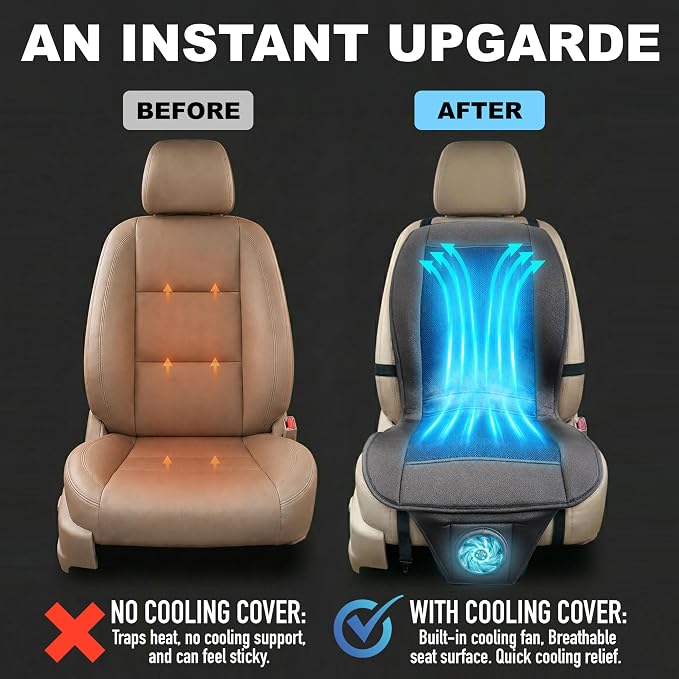 Black Cooling Car Seat Cushion 2-Pack 12V Automotive Adjustable Temperature Comfortable with Improved Air Circulation, Universal Fit for All Vehicles