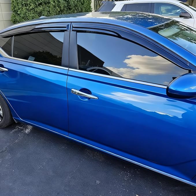 Tape-on Outside Window Visors Rain Guards for Nissan Altima 2019-2024 | Window Deflectors, Vent Visor, Sun Shades, Window Shields, Truck Accessories, Dark Smoke