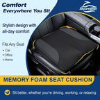 Car Seat Cushion – Memory Foam Pad for Driving Comfort – Boosts Height and Relieves Coccyx & Lower Back Pain – Car, Truck, Office Chair (Leather & 4D Mesh Black)