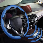 3pcs Car Steering Wheel Cover,Anti-Skid Carbon Fiber Steering Wheel Protector for Men Women,Multiple Color Options,Universal for Most Car Interiors Accessories (Bule 3PCS)