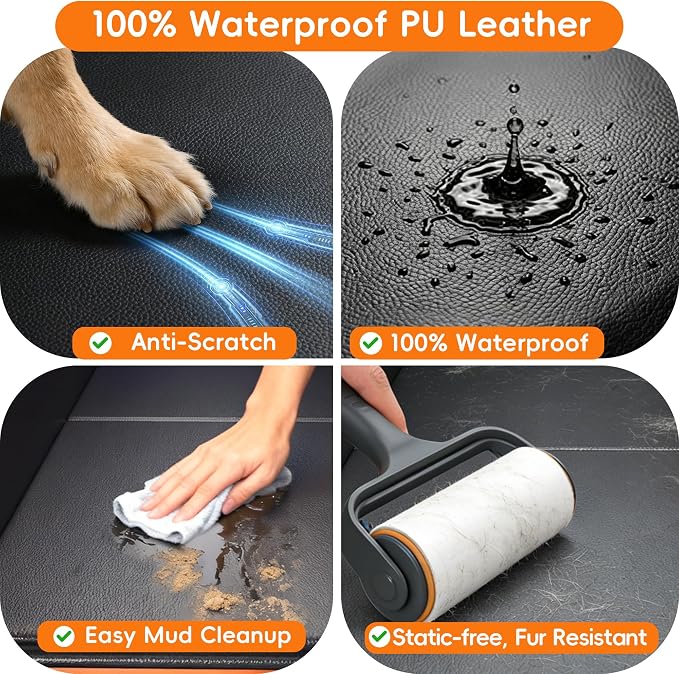 IceFun Hard Bottom Dog Car Hammock, Waterproof PU Leather Seat Cover | Supports up to 500 lbs, converts from hammock to cargo liner, waterproof PU leather with zipper side flaps