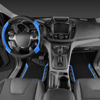 Leather Steering Wheel Cover and Waterproof Car Floor Mats,Microfiber Universal Car Combo Fit for 95% Sedan,SUV,Cars,14.5-15inch Sporty Anti-Slip Safety Comfortable Design(Black＆Blue)