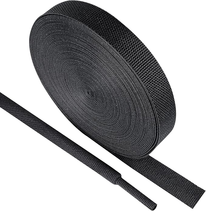 Black 2:1 Ratio Automotive Heat Shrink Braided Sleeving,Wear-Resistant Flat Woven Shrinkable Sleeve Fabric Car Cable Wires Hoses Protection (1"-26ft)