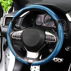 3pcs Carbon Fiber Anti-Skid Steering Wheel Cover, Waterproof Design, Universal Fit for 14-16 Inch Car Wheel Cover, Interior Car Accessories for Jeeps, SUVs, Trucks (Glossy Blue)