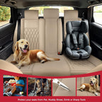 Beige Car Seat Cover Full Set - Faux Nappa Leather Seat Covers for Cars, Ultra Breathable Waterproof Front Seats Cushion Protectors with Lumbar Support, Universal Fit for Sedans SUVs Pickups