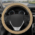 Genuine Beige Leather Steering Wheel Cover for Car, Medium (14.5" - 15.5") – Ergonomic Comfort Grip for Men & Women, Universal Fit Car Steering Wheel Cover for Most Vehicles