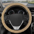 Beige Leather Car Steering Wheel Cover Large Size 15.5 to 16 inch, Easy Installation