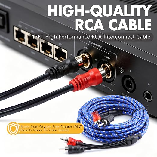 8 Gauge 1200W Amplifier Wiring Kit Complete Amp Installation Kit with LC-1 Remote Bass Control Knob,RCA & Speaker Cables,60A AGU Fuse Holder,Power & Ground Cable for Car Audio Subwoofer Stereo System