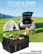Sturdy Car Trunk Organizer – Large Capacity Trunk Organizer for SUVs & Sedans, Hard-Shell One-Piece Design with Cute Print, Collapsible and Durable Car Organizers (Black Leopard 70L)
