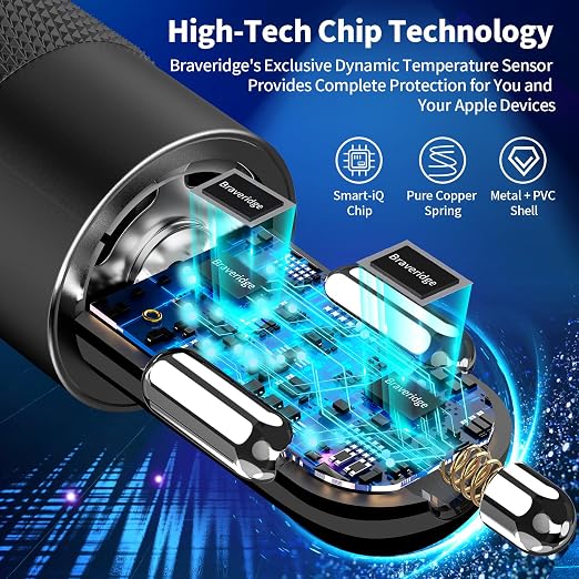 [Apple MFi Certified] iPhone 17 Car Charger Fast Charging, 2Pack 75W USB-C PD&QC Power Cigarette Lighter + Type-C Braided Cable for iPhone 17/17 Air/17 Pro/17 Pro Max/16 Pro/15/Galaxy/Pixel