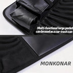 2PACK Leather Car Backseat Organizer with Tablet Holder - 9 Large Storage Pockets, Foldable Food Tray & Anti-Scratch Kick Mats - Universal Car Seat Protector for Kids, Pets & Travel Accessories