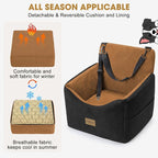 Dog Car Seats for Small Medium Dogs Under 35lbs, Dog Booster Seat with Detachable Washable Cover and Cushion, Memory Foam Pet Car Seat with Safety Belt and Storage Pockets (Brown)