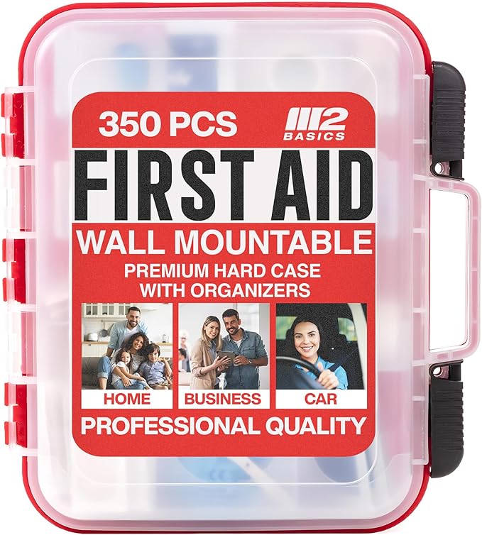 350 Piece Professional Wall-Mount First Aid Kit, Home, Business | Dual-Layer Hard Case, Office, Warehouse, Jobsite, Garage, Vehicle, Workplace Safety, Classroom And Emergency Readiness