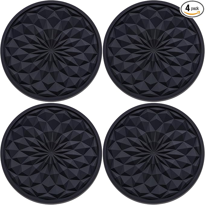 4 Pack Silicone Car Cup Holder Coaster – 2.75 Inch Non-Slip Drink Mat, Universal Fit for Most Vehicles – Cute & Functional Auto Accessories (Black)