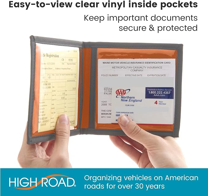 Car Registration and Insurance Card Holder for Sun Visor, Glove Box or Console with 2 Clear Hidden Car Document Pockets and Front Card Pocket