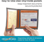 Car Registration and Insurance Card Holder for Sun Visor, Glove Box or Console with 2 Clear Hidden Car Document Pockets and Front Card Pocket