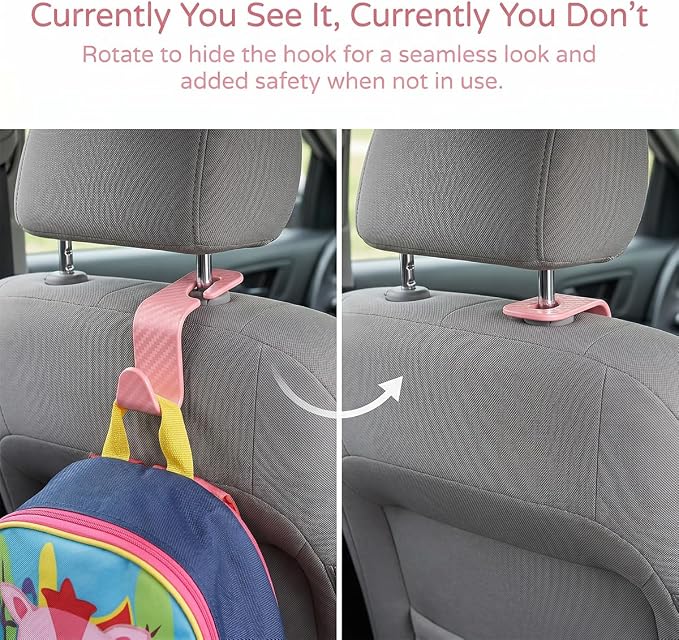 4PCS Car Seat Headrest Hooks, Auto Back Seat Hanger Holder, Durable Stylish Vehicle Organizer Universal Car Interior Accessories, Storage Hooks for Purses, Bags, Clothes (Carbon Fiber/Pink)