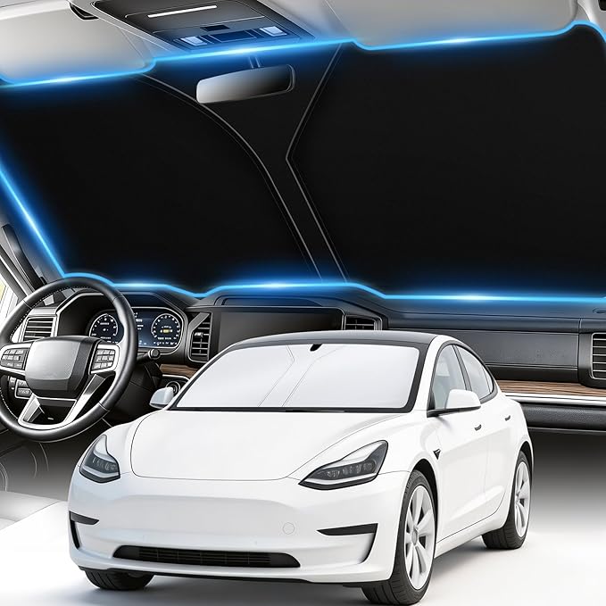 Car Windshield Sun Shade, Foldable Reflective Sun Shade for Car Windshield, Compatible with Tesla Model Y Model 3 2016~2025