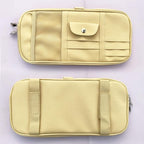 Car Sun Visor Organizer, Multi-Pocket Visor Organizer Storage Pouch for Cars, SUVs & Trucks with Double Zippers, Elastic Bands & Glasses Clip- Organizes Essentials Keep Tidy (Beige Light Yellow)