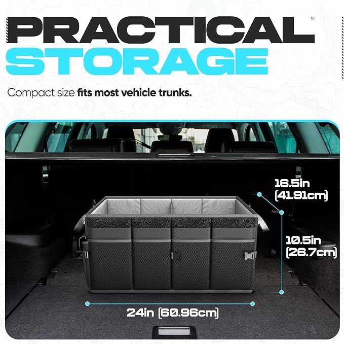 Trunk Organizer with Cooler For SUV Car Trunk, Foldable Storage, Car Accessories for Women Men, Collapsible Bag, 600D Oxford, Non Slip Bottom, Straps, Soft Cover (105L)