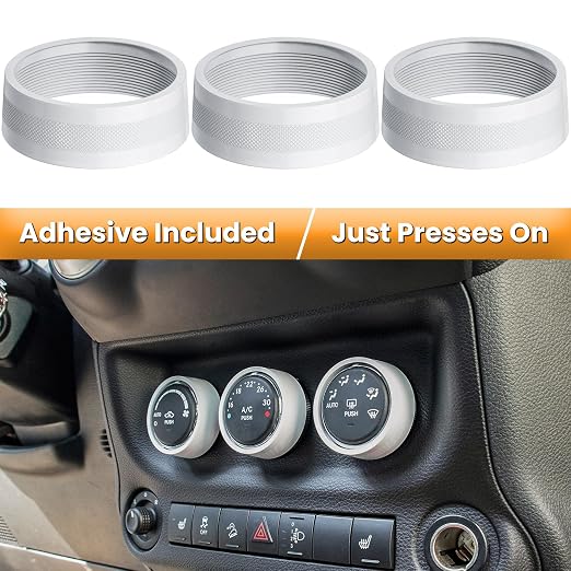 Audio Air Conditioning Button Cover Decoration Twist Switch Ring Trim for Jeep Wrangler JK JKU Patriot 2011-2018, Compass 11-16, Liberty 08-12, Dodge Challenger 08-14 Interior Accessories (White)