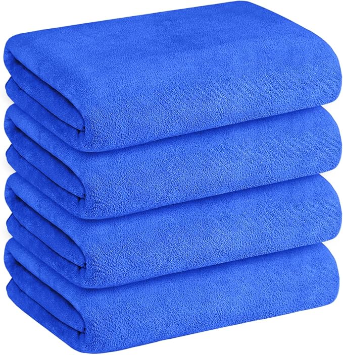 Microfiber Bath Towels, Extra Large Bathroom Towel Set, Pack of 4, 30" x 60" - Soft and Absorbent Towel for Hair, Swimming, Fitness, Sport, Yoga, Dark Blue