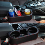 Car Cup Holder, Auto Front Seat Cup Holder, PU Leather Cover Cup Drink Holder, Car Seat Gap Filler Organizer, Side Cup Holder for Car Coin Bucket, Cell Mobile Phone Holder, Black