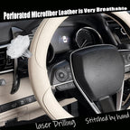 Steering Wheel Cover Universal Standard Size 14.5-15 inch, Non-Folding Packaging, Microfiber Leather, Anti-Slip, Soft Grip, Fits Most Cars SUVs Trucks, Light Creamy White