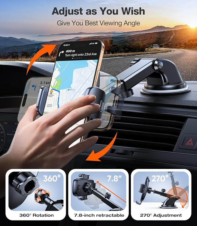 Military-Grade Phone Holders for Your Car【96+LBS Strongest Suction】Car Phone Holder Mount, Ultra-Durable Cell Phone Car Mount Truck for Dashboard Windshield Vent for iPhone 17 16 15 Pro Max Air