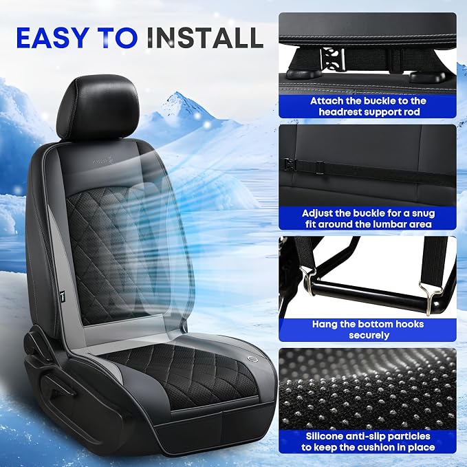 Cooling Car Seat Cover, Ventilated Seat Cushion Cooling Car Seat Pad for Summer Driving with Powerful Turbo Fans Universal Fit for Car SUV Truck Van-Light Grey