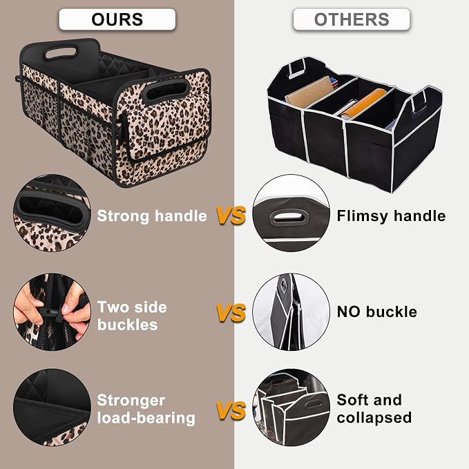 Trunk Organizer for SUV, Car Organizers and Storage with Reinforced Handles, Car Accessories for Women/Men - Large, Leopard Print