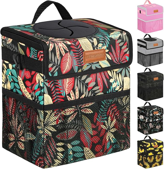 Car Trash Can Bin for Back Seat Leak Proof, Cute Car Trash Bag Hanging, Vehicle Trash Can for SUV Truck Van, Automotive Garbage Cans Front Seat Red Leaves