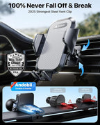 Car Phone Holder Mount (Strong Suction&Bumpy Road Stable) Phone Holders for Your Car, Cell Phone Car Mount for Windshield Dash Vent Truck Cradle Stand for iPhone 17 16 15 14 Pro Max Grey
