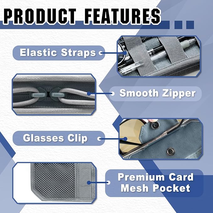 SAMPUSS Car Sun Visor Organizer Car Sunglass Holder with Storage Pouch | Semi-rigid molle panel car truck accessories with zipper for men&women fit most cars trucks vans suvs jeeps patrols