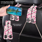 Car Headrest Purse Hanger Cute Floral and Pink Cherries 1 Pack Bag Purse Holder for Car Premium Leather Double Metal Hook for Handbags, Grocery Bags and Phones