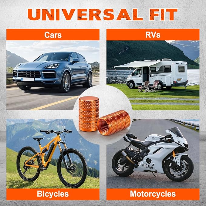 12PCS Tire Valve Stem Caps, Car Exterior Accessories, Aluminum Alloy Valve Cover Universal for Cars, Trucks, Motorcycles and Bicycles (Orange)