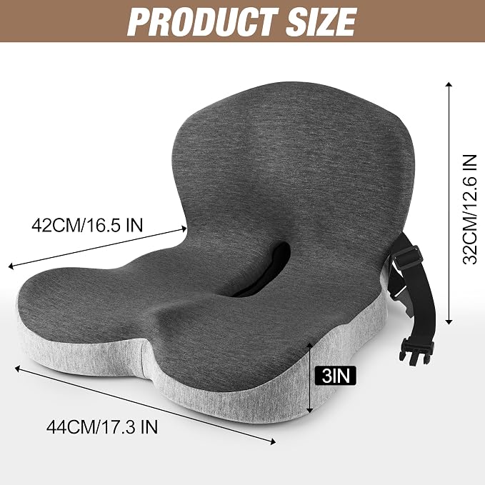 Truck Seat Cushion, Memory Foam Trucker Seat Cushion for Truck Driver Long Sitting with Adjustable Strap, Back Support and Pain Relief for Trucker Driving Car Office Chair and Pain