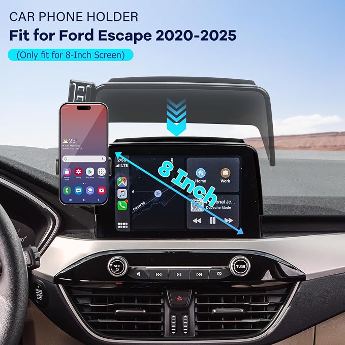 Car Phone Holder for 2020-2025 Ford Escape Accessories-Cell Phone Mount for Escape 8 inch Touch Screen Cradles Hands-Free 360° Rotation